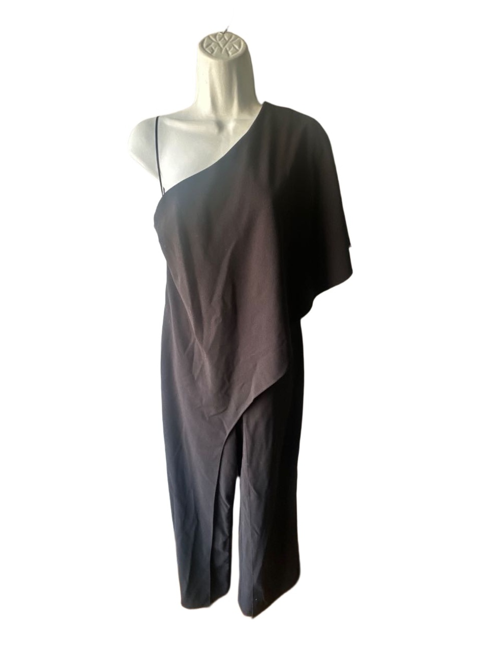 Adrianna Papell One Shoulder Draped Overlap Jumpsuit Size 8 Wide Leg